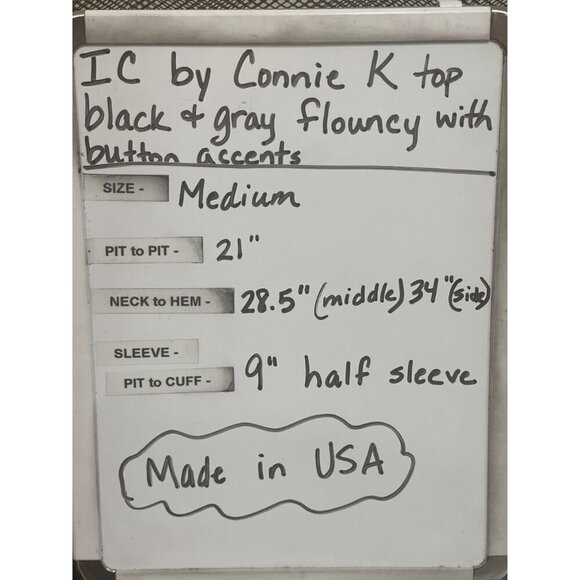 IC By Connie K Size Medium Black Gray Top Button Accent Artsy Made in USA - Picture 8 of 9